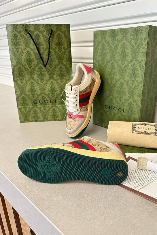 Женские кожаные кроссовки Gucci GG Screener - Beige / Pink