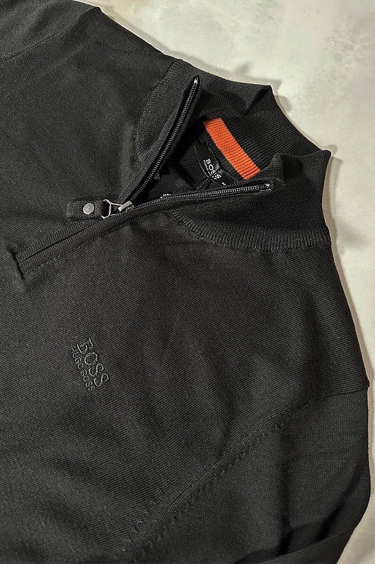 Чёрный джемпер Hugo Boss Zip Neck logo-embroidered