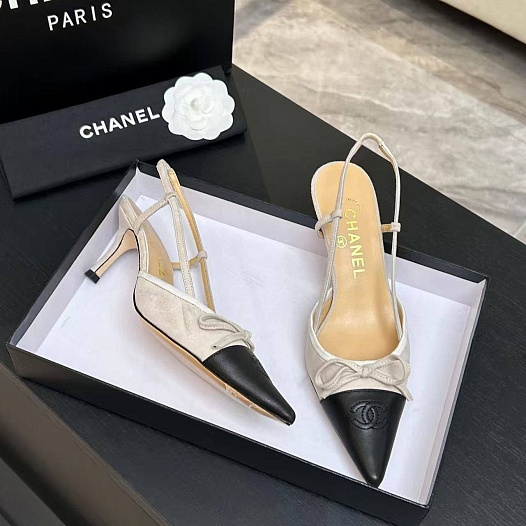 Женские кожаные туфли на каблуке Chanel premium   