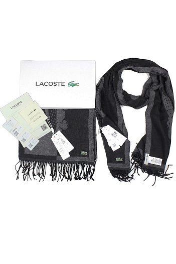 Мужской чёрный шарф Lacoste logo-patch 185х35 см   