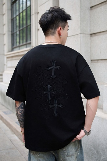 Чёрная оверсайз футболка Chrome Hearts Premium   