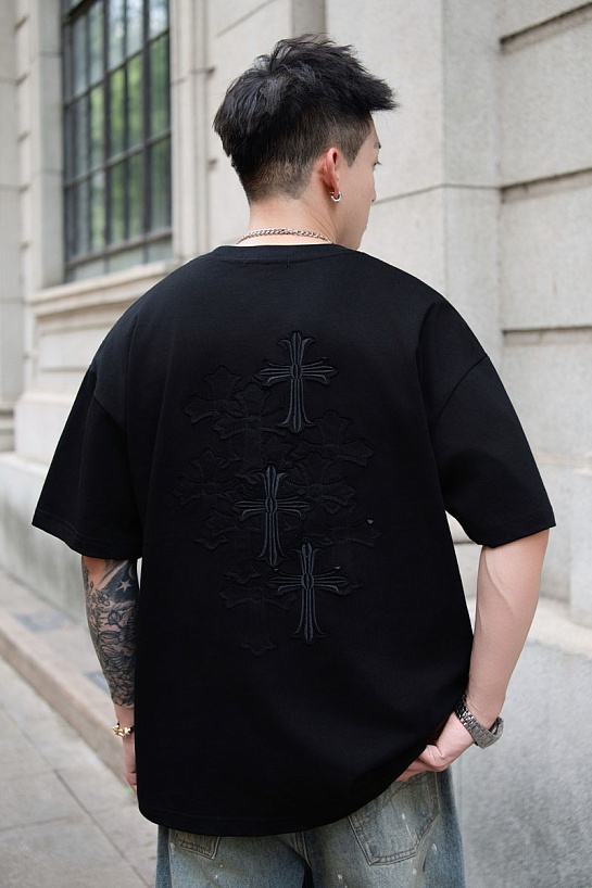 Чёрная оверсайз футболка Chrome Hearts Premium