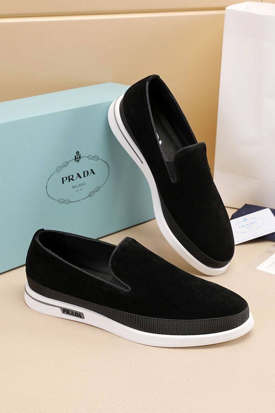 Мужские замшевые слипоны Prada Saint Tropez - Black / White