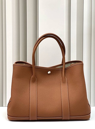 Женская кожаная сумка Hermes Garden Party Premium 36x26x17 см - Brown   