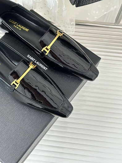 Женские кожаные лоферы чёрного цвета Yves Saint Laurent premium   