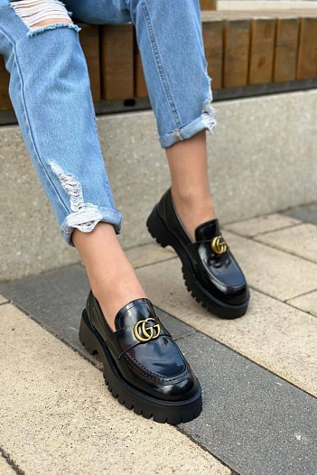 Женские кожаные лоферы Gucci Horsebit - Black   