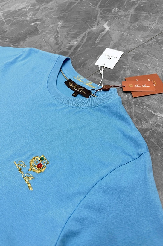 Футболка голубого цвета Loro Piana logo-embroidered