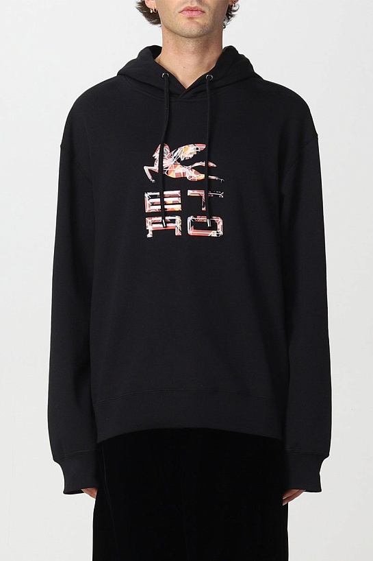 Чёрное оверсайз худи Etro Pegaso logo-print