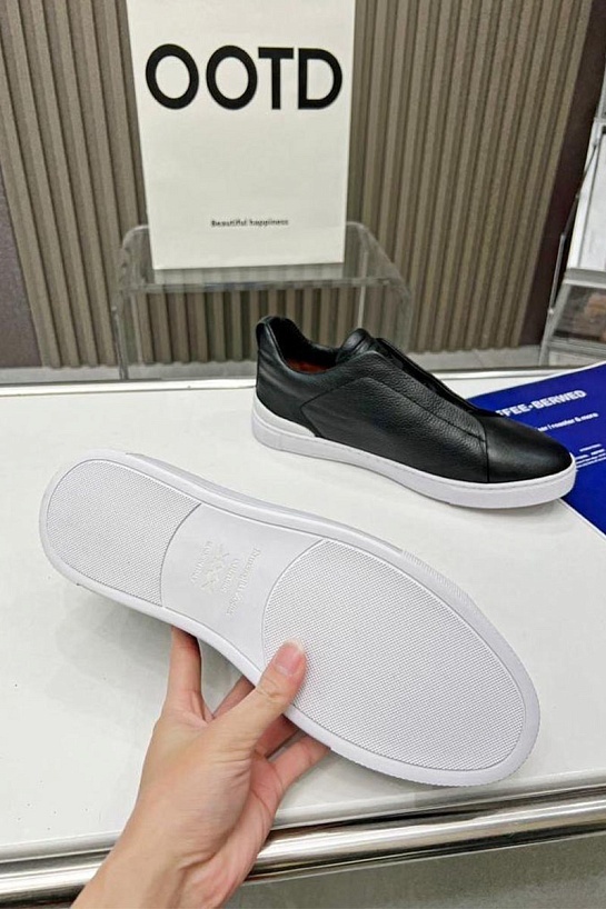 Чёрные кожаные кроссовки Ermenegildo Zegna