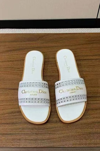 Женские кожаные шлёпанцы Dior Premium - White   