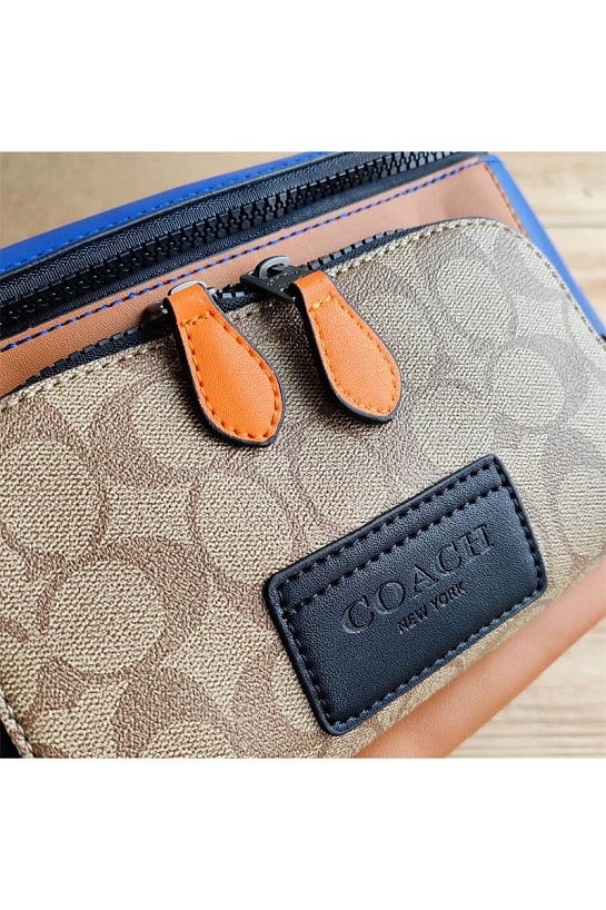 Кожаная сумка на пояс Coach Track - Beige / Blue