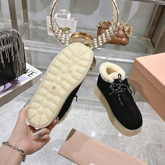 Женские замшевые лоферы с мехом MIU MIU premium