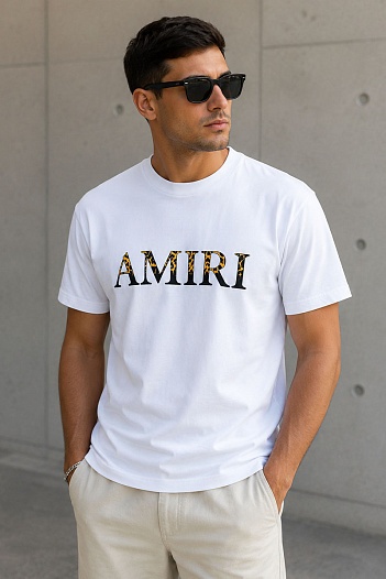 Белая мужская футболка Amiri Leopard Logo   