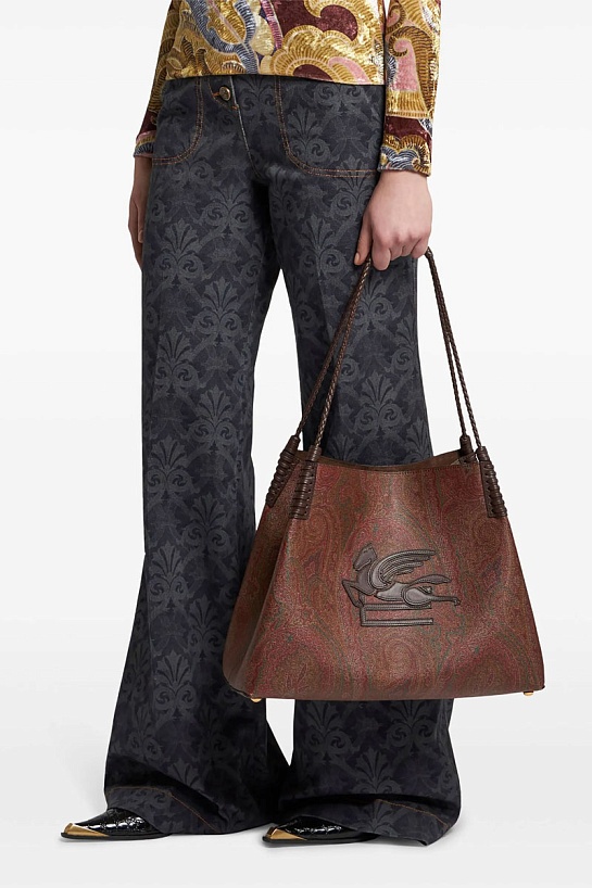 Кожаная сумка Etro с узором пейсли 38x23 см