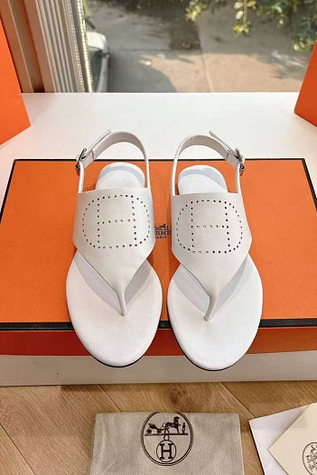 Женские кожаные сандалии Hermes Premium - White   
