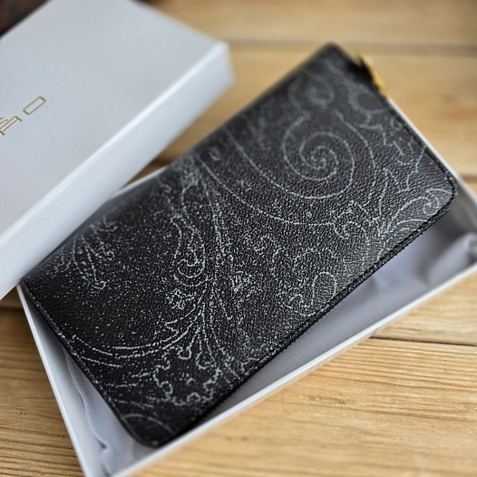 Кожаное портмоне Etro с узором пейсли 19x10 см   
