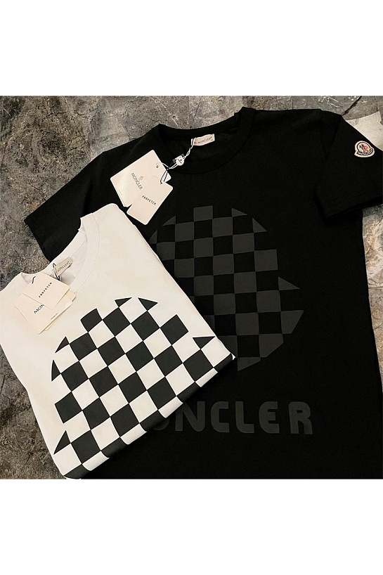 Чёрная оверсайз футболка Moncler Checked logo-print