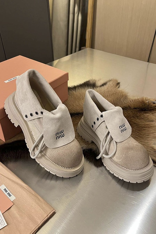 Женские замшевые ботинки MIU MIU premium - Beige