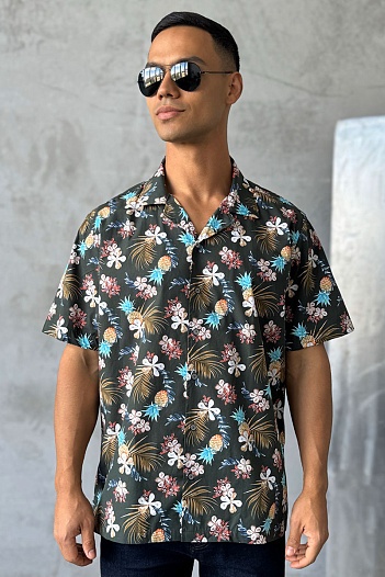 Мужская зелёная рубашка Dolce & Gabbana floral-print   