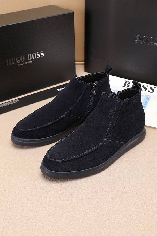 Замшевые лоферы с мехом Hugo Boss high-top - Navy