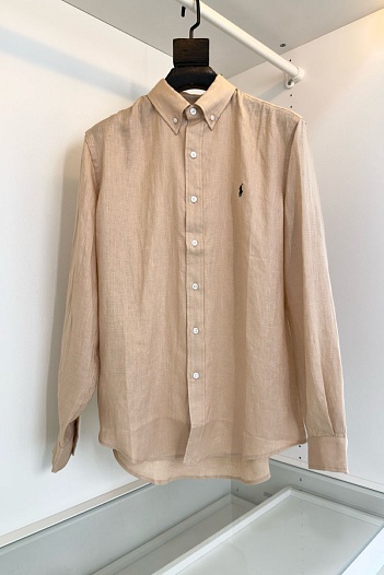 Льняная рубашка Polo Ralph Lauren pony-embroidered - Beige   