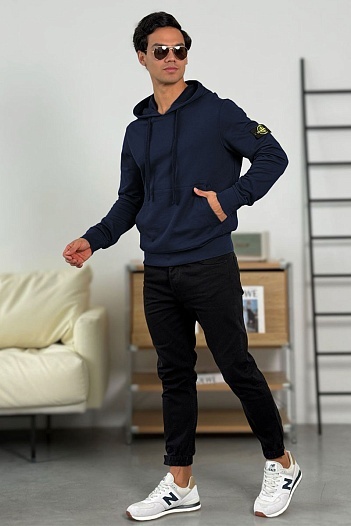 Мужское худи тёмно-синего цвета Stone Island Compass-patch   