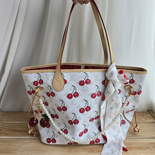 Кожаная сумка Louis Vuitton x Takashi Murakami Cherry Neverfull MM 32x28 см