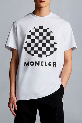 Белая оверсайз футболка Moncler Checked logo-print   