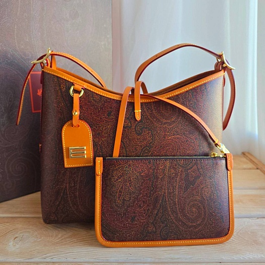 Кожаная сумка Etro с узором пейсли 31x25 см   