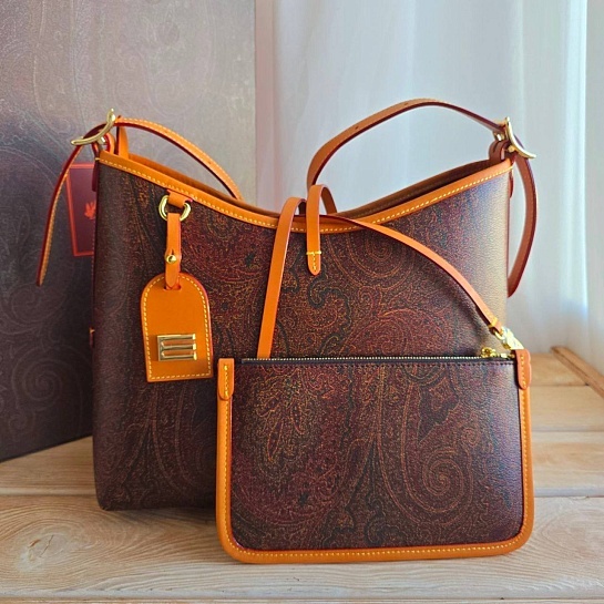 Кожаная сумка Etro с узором пейсли 31x25 см