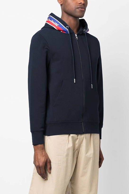 Тёмно-синяя кофта на молнии Moncler striped logo