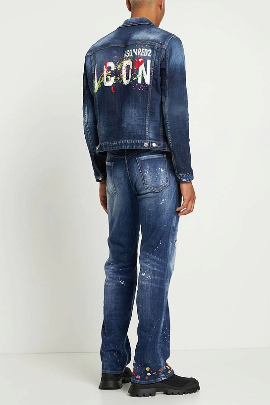 Синяя джинсовая куртка Dsquared2 Icon Splatter logo-print