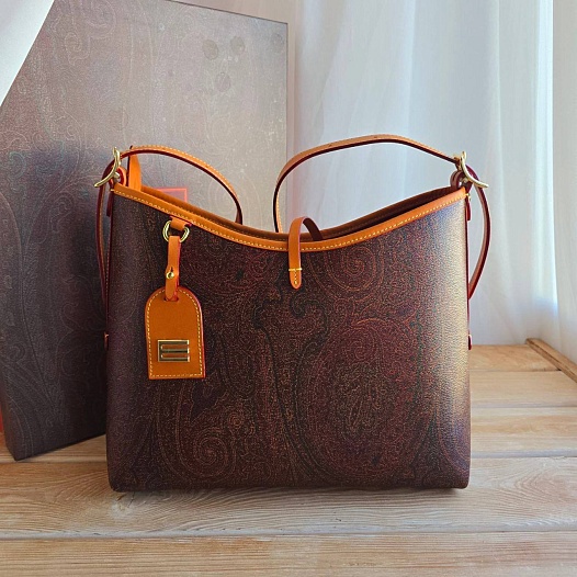 Кожаная сумка Etro с узором пейсли 31x25 см   