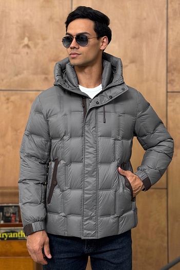 Мужской пуховик Zegna серого цвета   