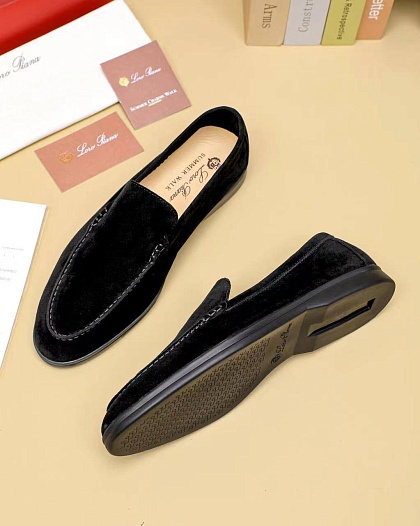 Мужские замшевые лоферы Loro Piana Summer Walk - Black   