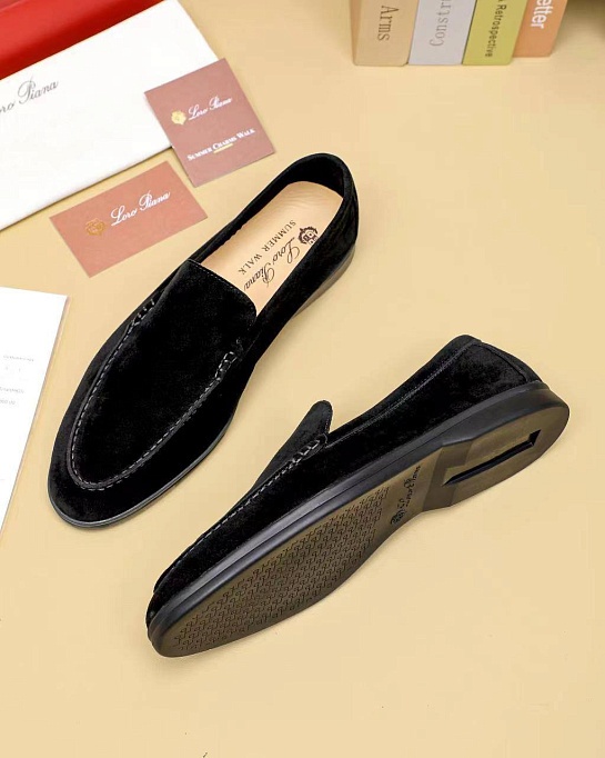 Мужские замшевые лоферы Loro Piana Summer Walk - Black