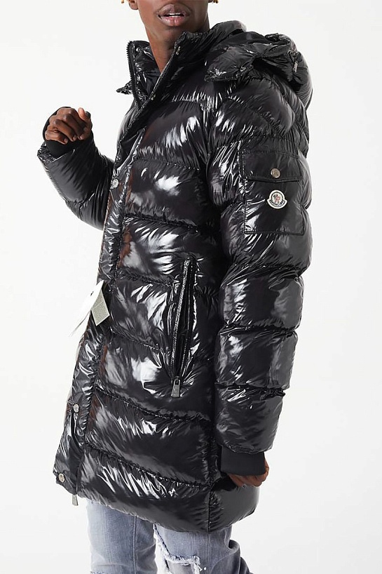 Мужская чёрная парка с глянцевым эффектом Moncler logo-patch