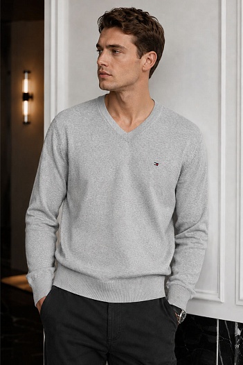 Мужской джемпер Tommy Hilfiger logo-embroidered - Grey   