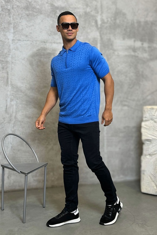 Мужское поло Stefano Ricci zip neck - Blue