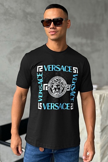 Мужская чёрная футболка Versace logo-print   