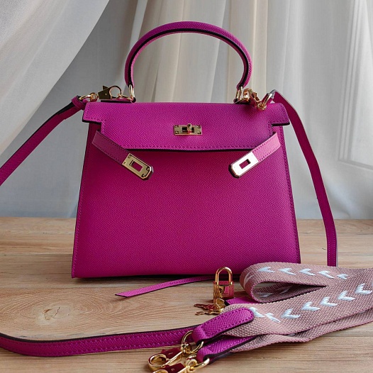 Женская кожаная сумка Hermes Kelley 25x20 см - Pink   