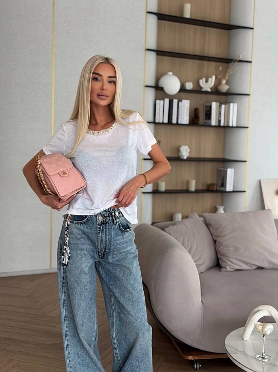 Женская белая футболка Chanel premium