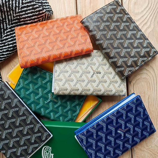 Кожаная обложка на паспорт Goyard - Black 10х14 см   