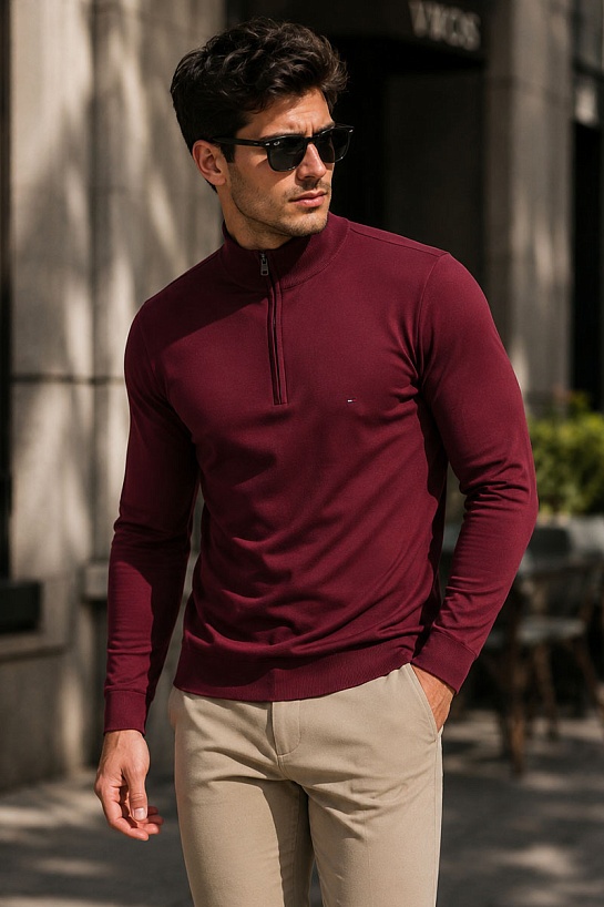 Мужской бордовый джемпер Tommy Hilfiger zip-up