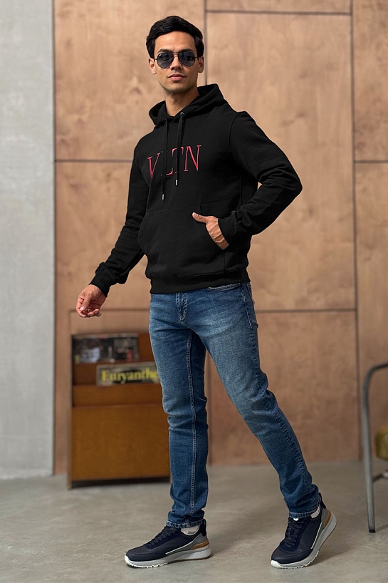 Мужское чёрное худи Valentino logo-embroidered