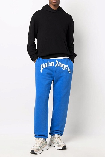 Мужские синие штаны Palm Angels Curved Logo   
