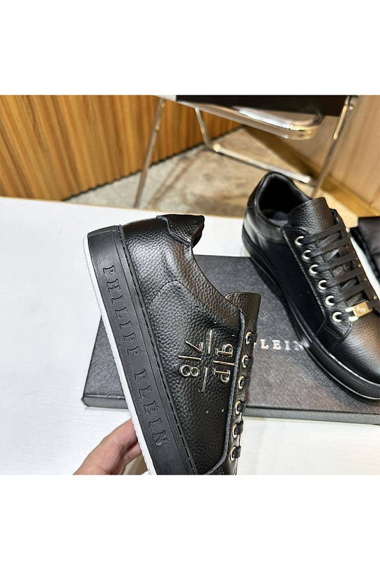 Мужские кожаные кроссовки Philipp Plein чёрного цвета