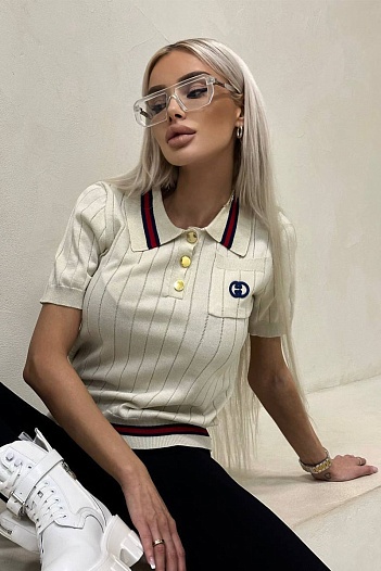 Женское поло Gucci бежевого цвета   