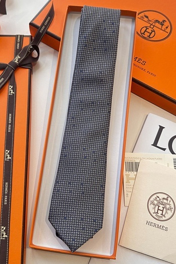Галстук Hermes geometric logo-print premium - Navy   