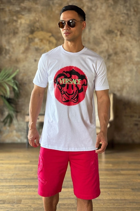 Белая мужская футболка Versace Medusa Smiley logo